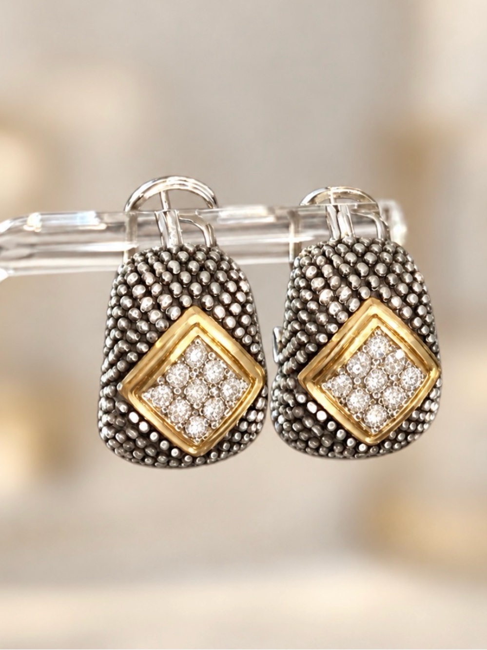 Silver, Gold and Rhinestone Dressy Half Hoop Earrings for Pierced Ears